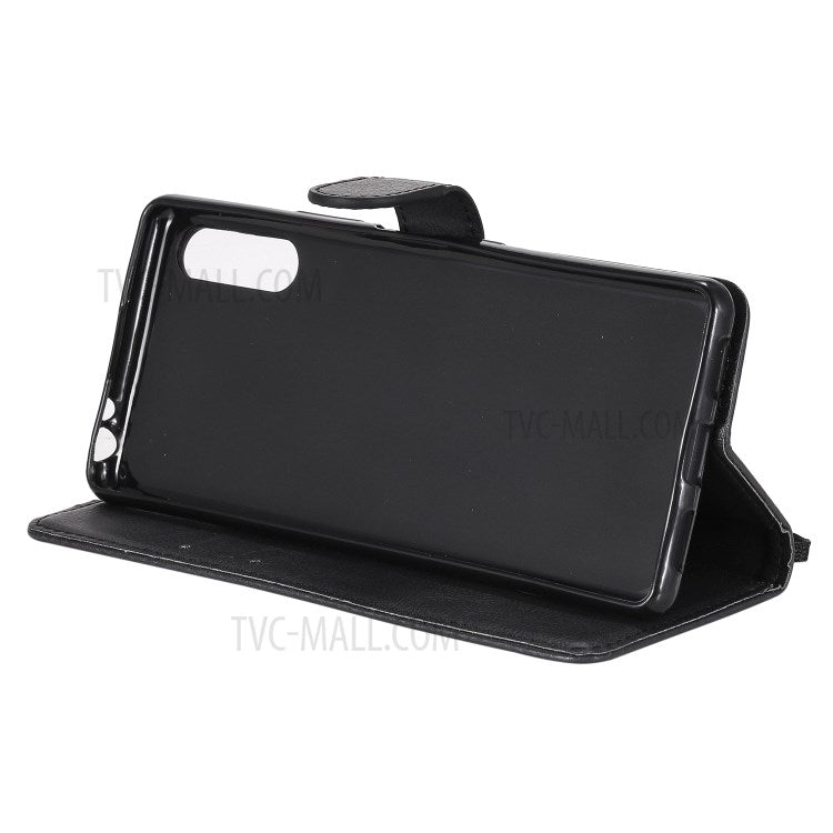 KT Leather Series-2 Solid Color PU Leather Shell Phone Cover with Strap for Sony Xperia L4 - Black