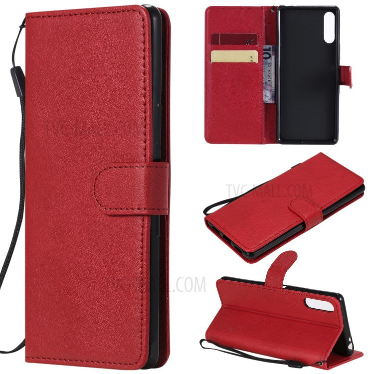 KT Leather Series-2 Solid Color PU Leather Shell Phone Cover with Strap for Sony Xperia L4 - Red