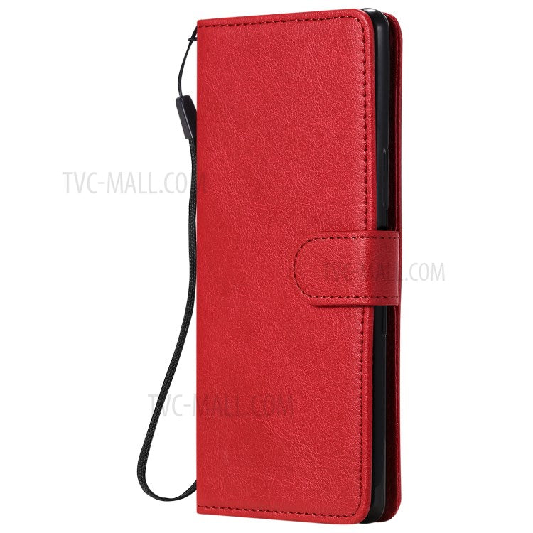 KT Leather Series-2 Solid Color PU Leather Shell Phone Cover with Strap for Sony Xperia L4 - Red