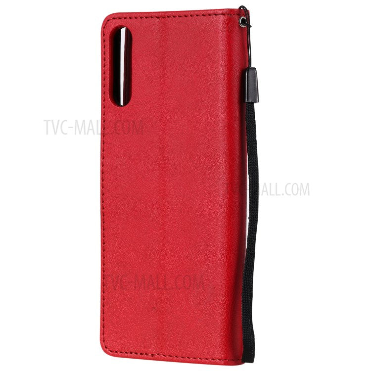 KT Leather Series-2 Solid Color PU Leather Shell Phone Cover with Strap for Sony Xperia L4 - Red