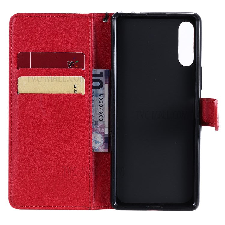 KT Leather Series-2 Solid Color PU Leather Shell Phone Cover with Strap for Sony Xperia L4 - Red