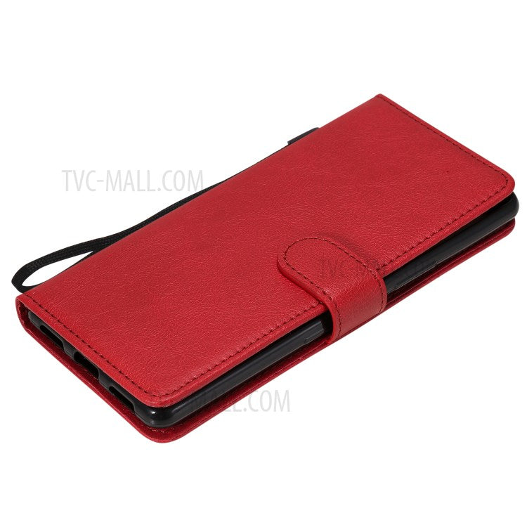 KT Leather Series-2 Solid Color PU Leather Shell Phone Cover with Strap for Sony Xperia L4 - Red