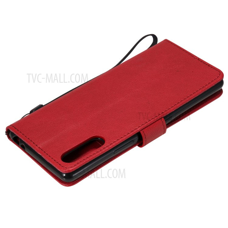 KT Leather Series-2 Solid Color PU Leather Shell Phone Cover with Strap for Sony Xperia L4 - Red