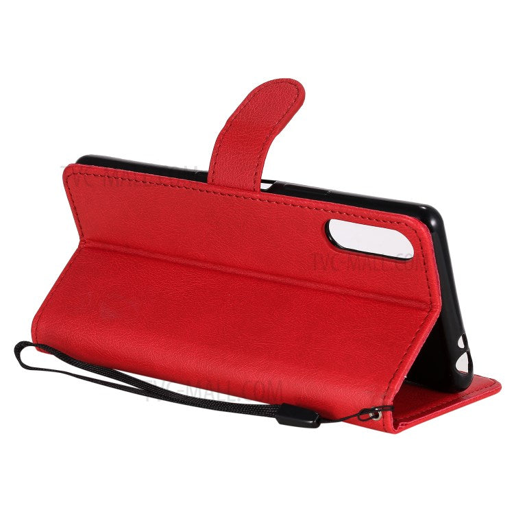KT Leather Series-2 Solid Color PU Leather Shell Phone Cover with Strap for Sony Xperia L4 - Red