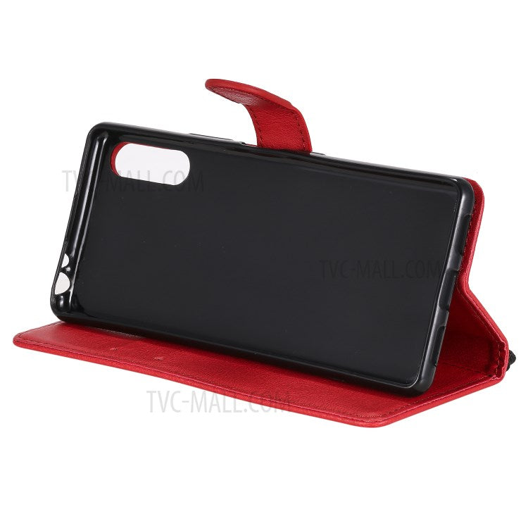 KT Leather Series-2 Solid Color PU Leather Shell Phone Cover with Strap for Sony Xperia L4 - Red