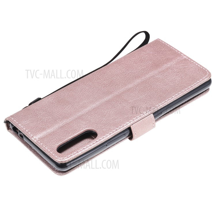 KT Leather Series-2 Solid Color PU Leather Shell Phone Cover with Strap for Sony Xperia L4 - Rose Gold