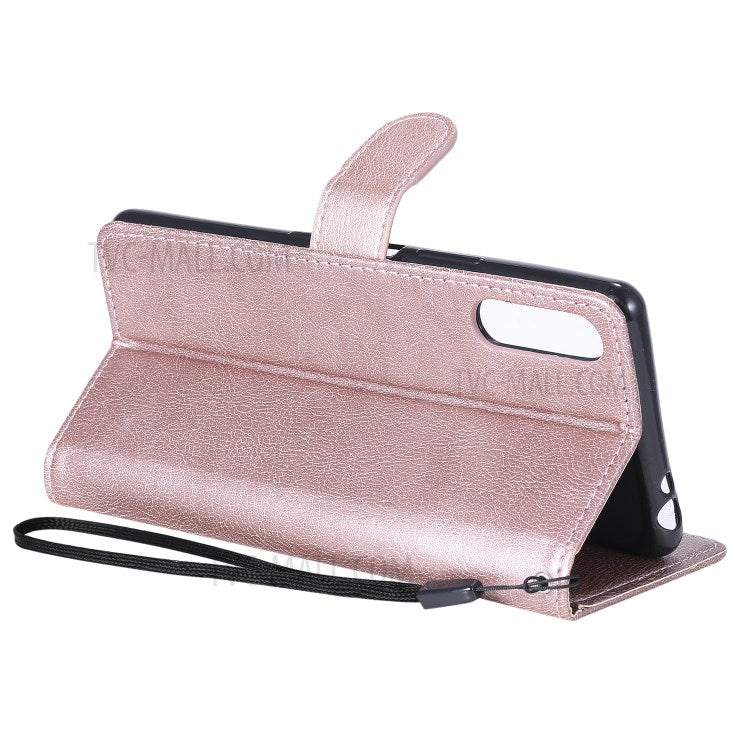 KT Leather Series-2 Solid Color PU Leather Shell Phone Cover with Strap for Sony Xperia L4 - Rose Gold