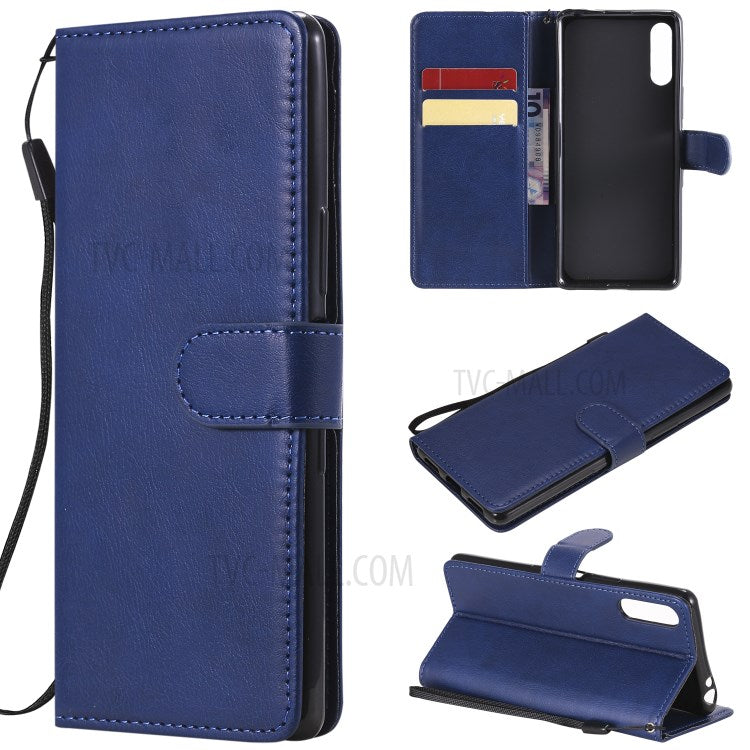 KT Leather Series-2 Solid Color PU Leather Shell Phone Cover with Strap for Sony Xperia L4 - Blue