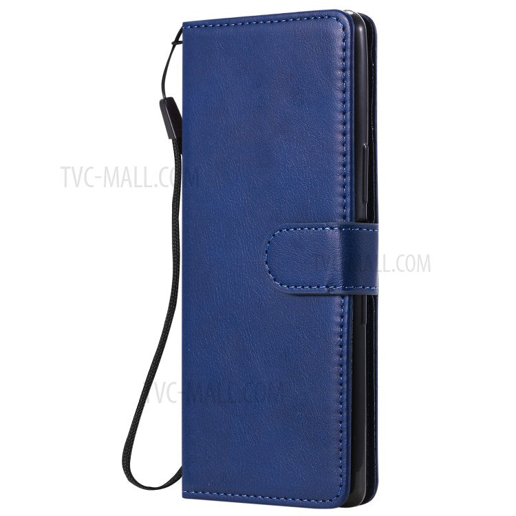 KT Leather Series-2 Solid Color PU Leather Shell Phone Cover with Strap for Sony Xperia L4 - Blue