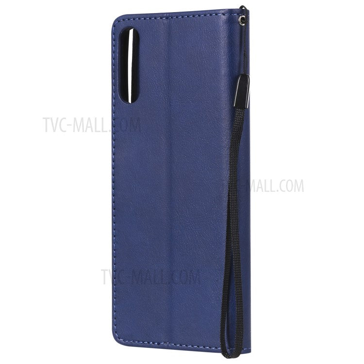 KT Leather Series-2 Solid Color PU Leather Shell Phone Cover with Strap for Sony Xperia L4 - Blue