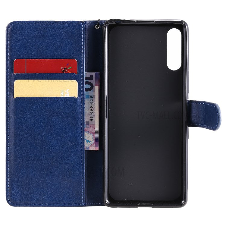 KT Leather Series-2 Solid Color PU Leather Shell Phone Cover with Strap for Sony Xperia L4 - Blue