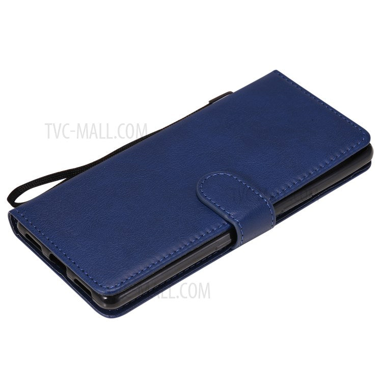 KT Leather Series-2 Solid Color PU Leather Shell Phone Cover with Strap for Sony Xperia L4 - Blue