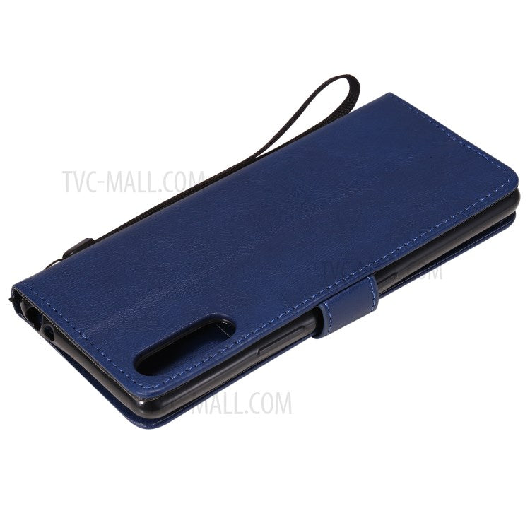 KT Leather Series-2 Solid Color PU Leather Shell Phone Cover with Strap for Sony Xperia L4 - Blue