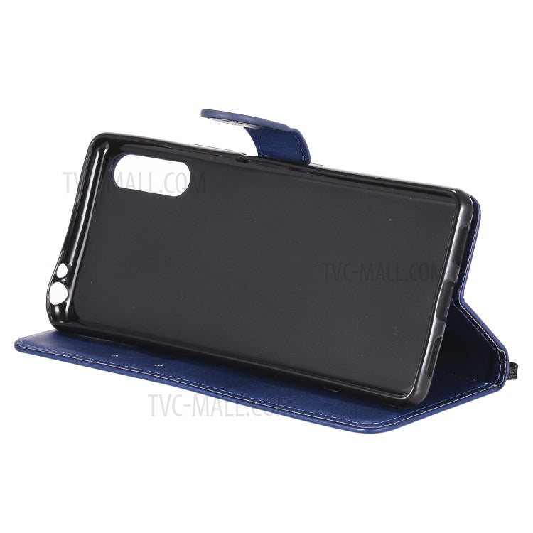 KT Leather Series-2 Solid Color PU Leather Shell Phone Cover with Strap for Sony Xperia L4 - Blue