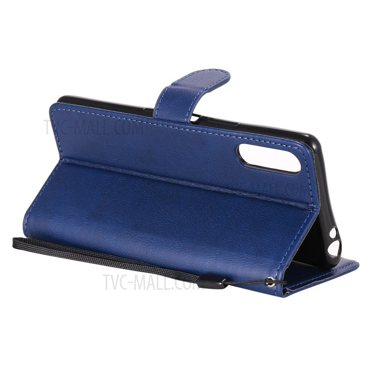 KT Leather Series-2 Solid Color PU Leather Shell Phone Cover with Strap for Sony Xperia L4 - Blue