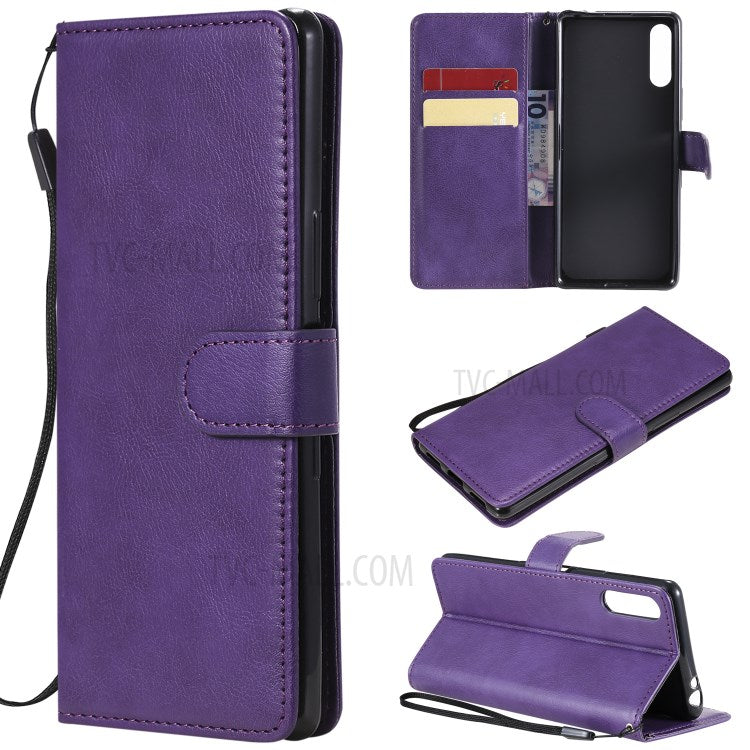 KT Leather Series-2 Solid Color PU Leather Shell Phone Cover with Strap for Sony Xperia L4 - Purple