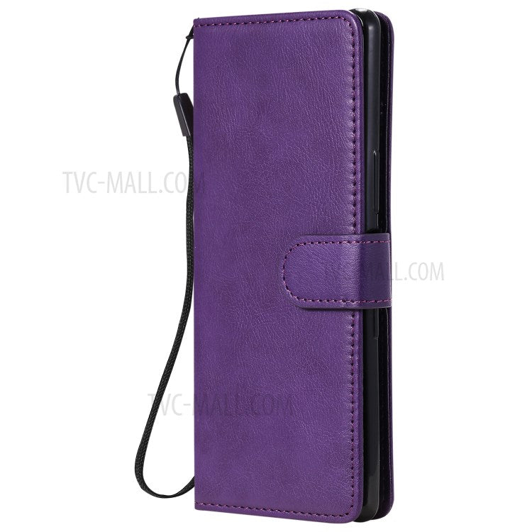 KT Leather Series-2 Solid Color PU Leather Shell Phone Cover with Strap for Sony Xperia L4 - Purple
