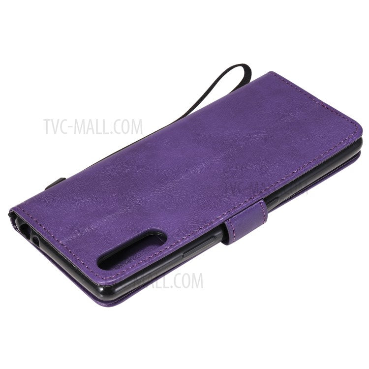 KT Leather Series-2 Solid Color PU Leather Shell Phone Cover with Strap for Sony Xperia L4 - Purple