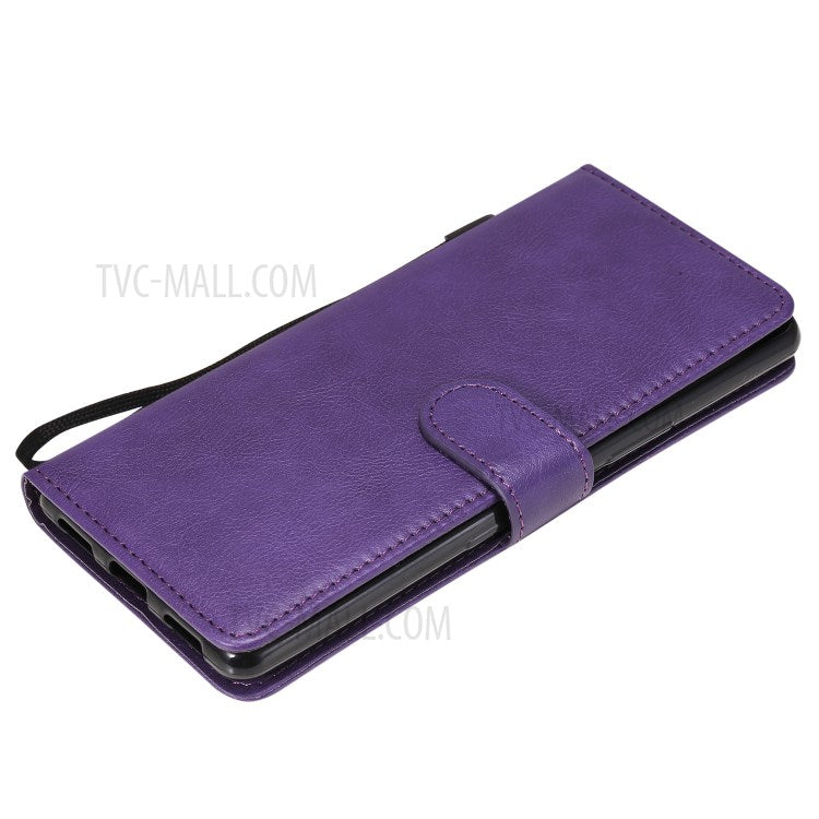 KT Leather Series-2 Solid Color PU Leather Shell Phone Cover with Strap for Sony Xperia L4 - Purple