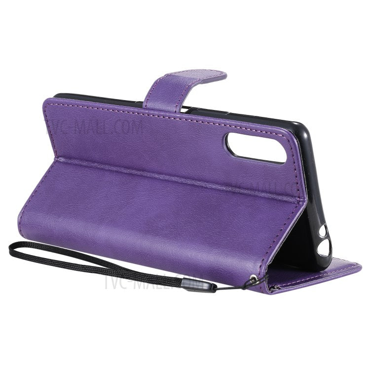 KT Leather Series-2 Solid Color PU Leather Shell Phone Cover with Strap for Sony Xperia L4 - Purple
