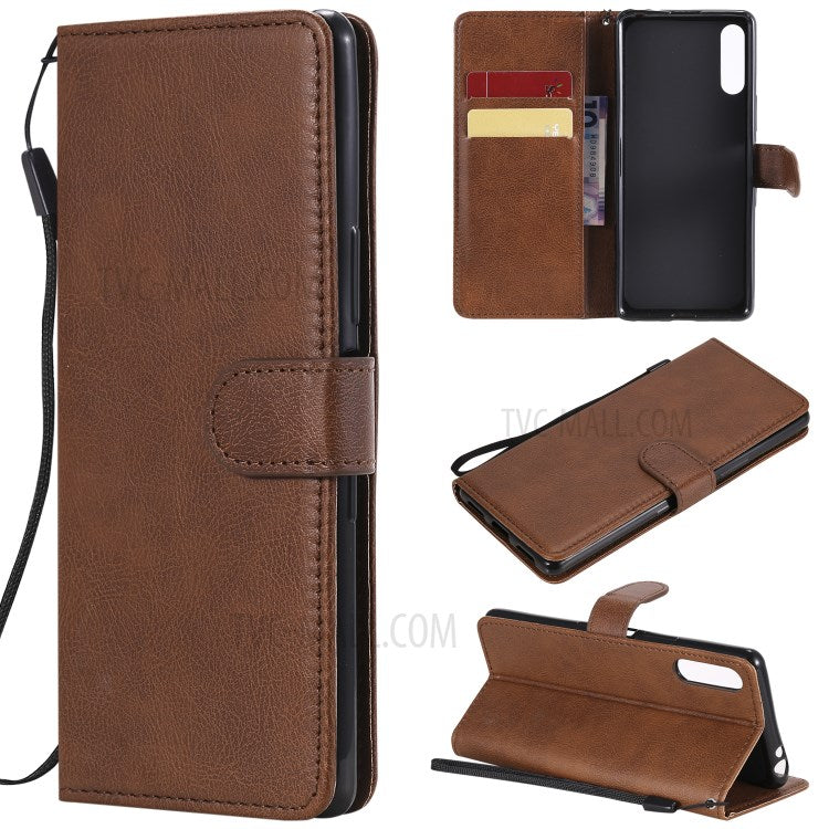 KT Leather Series-2 Solid Color PU Leather Shell Phone Cover with Strap for Sony Xperia L4 - Brown