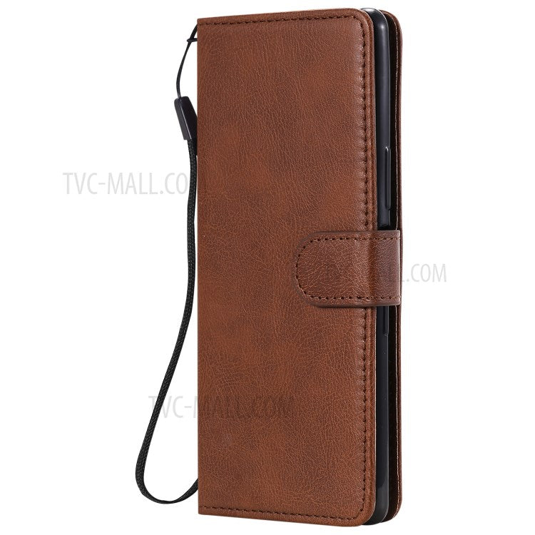 KT Leather Series-2 Solid Color PU Leather Shell Phone Cover with Strap for Sony Xperia L4 - Brown