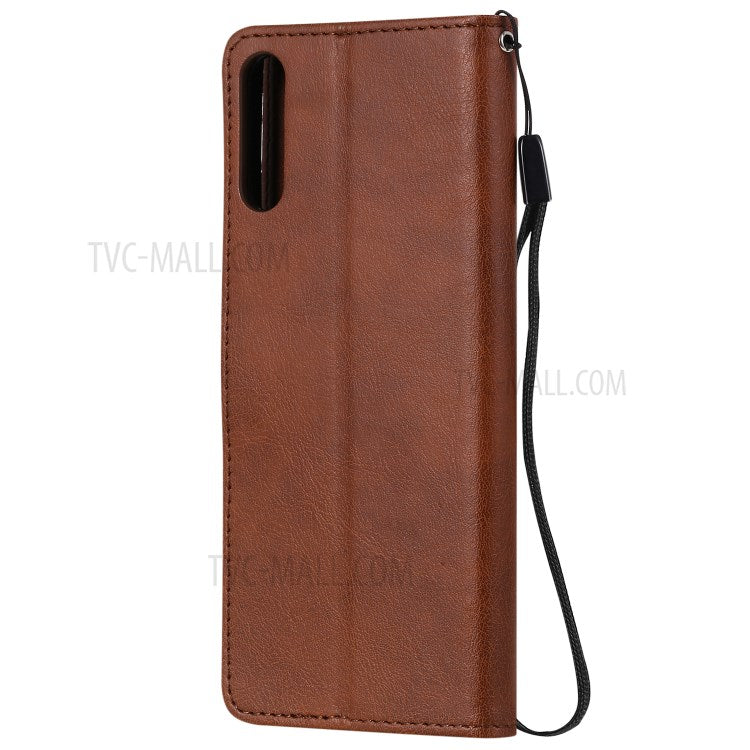 KT Leather Series-2 Solid Color PU Leather Shell Phone Cover with Strap for Sony Xperia L4 - Brown