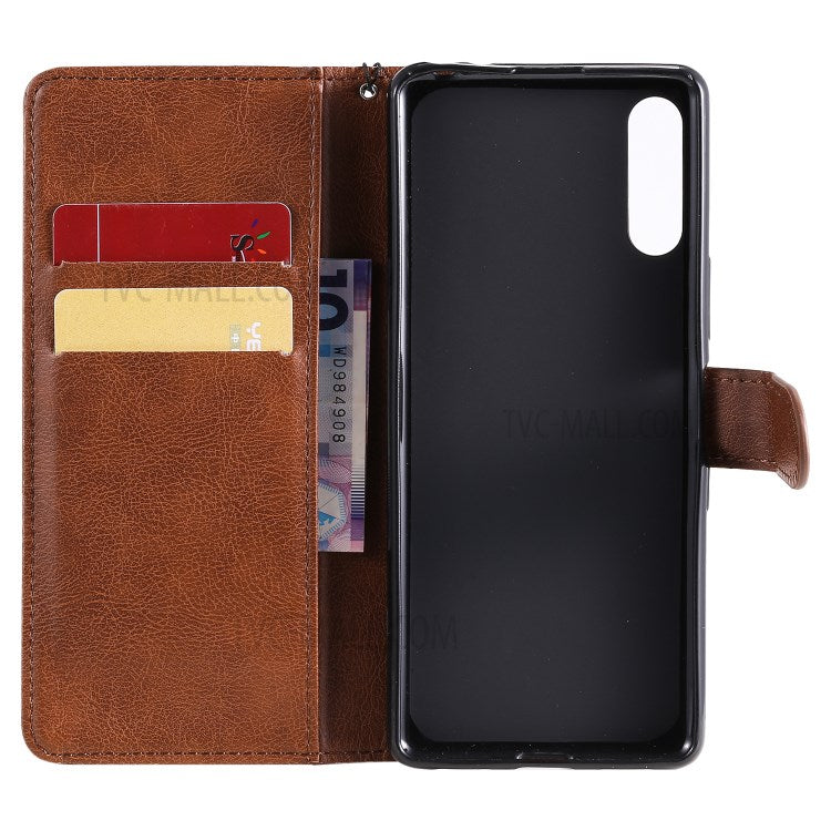 KT Leather Series-2 Solid Color PU Leather Shell Phone Cover with Strap for Sony Xperia L4 - Brown