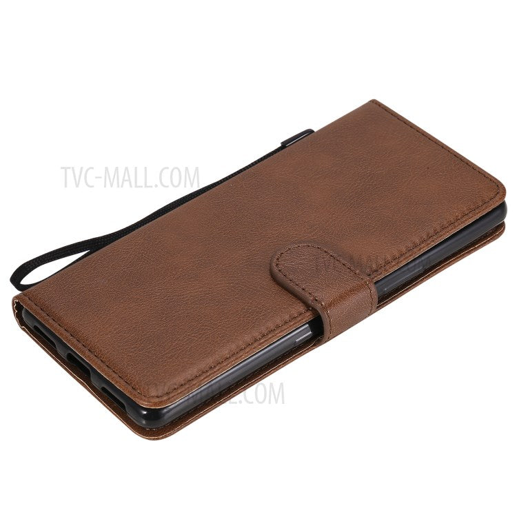 KT Leather Series-2 Solid Color PU Leather Shell Phone Cover with Strap for Sony Xperia L4 - Brown
