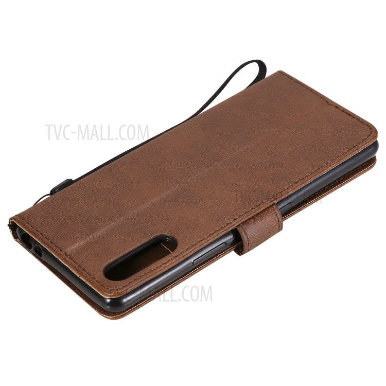KT Leather Series-2 Solid Color PU Leather Shell Phone Cover with Strap for Sony Xperia L4 - Brown
