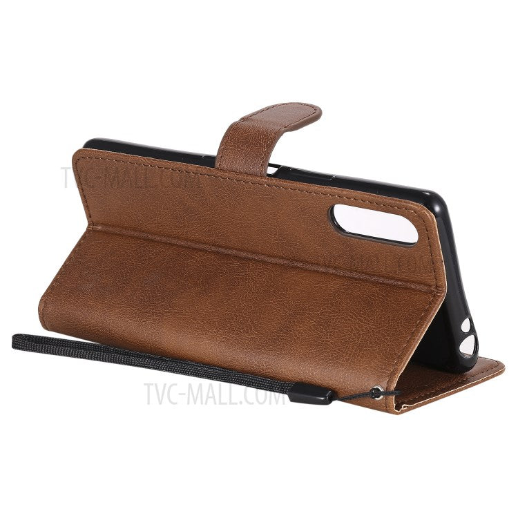 KT Leather Series-2 Solid Color PU Leather Shell Phone Cover with Strap for Sony Xperia L4 - Brown