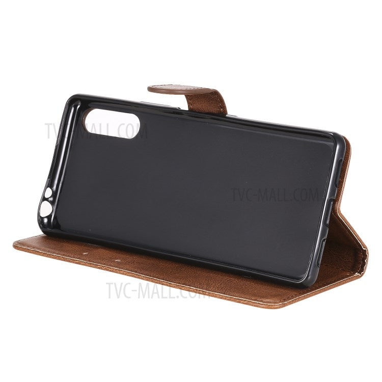 KT Leather Series-2 Solid Color PU Leather Shell Phone Cover with Strap for Sony Xperia L4 - Brown