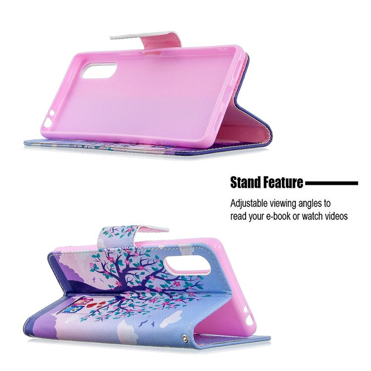 Pattern Printing Case Wallet Stand Leather Cover for Sony Xperia L4 - Owl and Tree