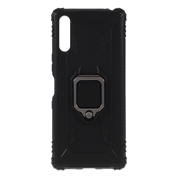 Finger Ring TPU Phone Cover Case with Magnetic Sheet for Sony Xperia L4 - Black