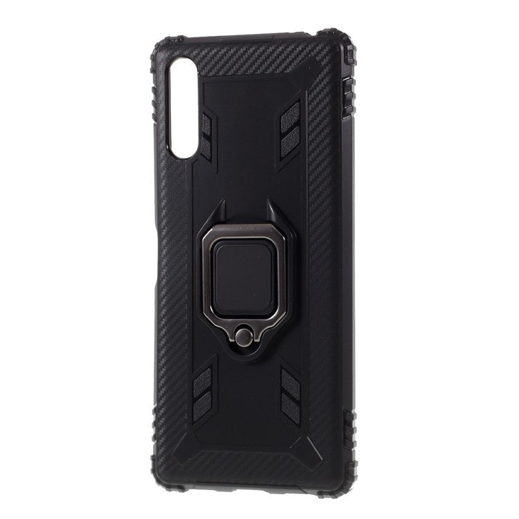 Finger Ring TPU Phone Cover Case with Magnetic Sheet for Sony Xperia L4 - Black