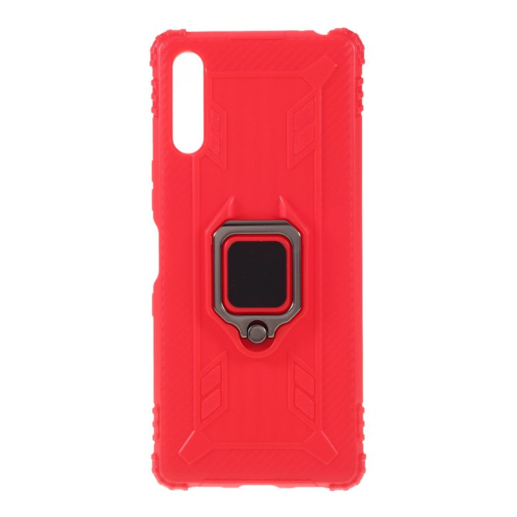 Finger Ring TPU Phone Cover Case with Magnetic Sheet for Sony Xperia L4 - Red