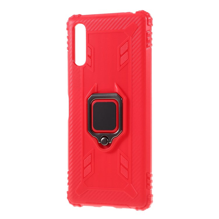 Finger Ring TPU Phone Cover Case with Magnetic Sheet for Sony Xperia L4 - Red