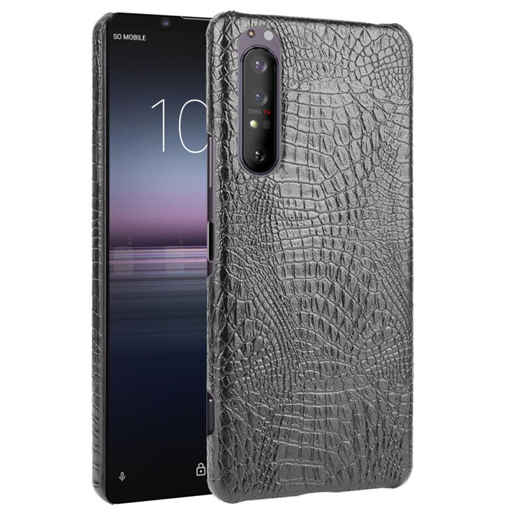 Crocodile Texture PU Leather Coated PC Phone Cover for Sony Xperia 1 II - Black