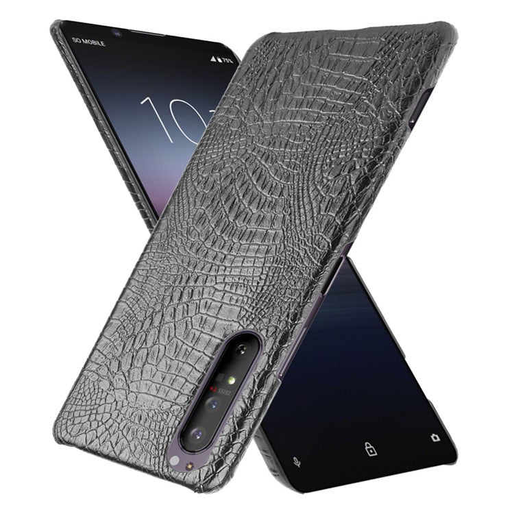 Crocodile Texture PU Leather Coated PC Phone Cover for Sony Xperia 1 II - Black
