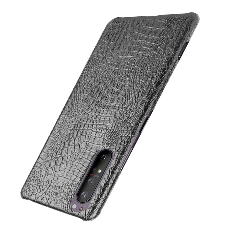 Crocodile Texture PU Leather Coated PC Phone Cover for Sony Xperia 1 II - Black