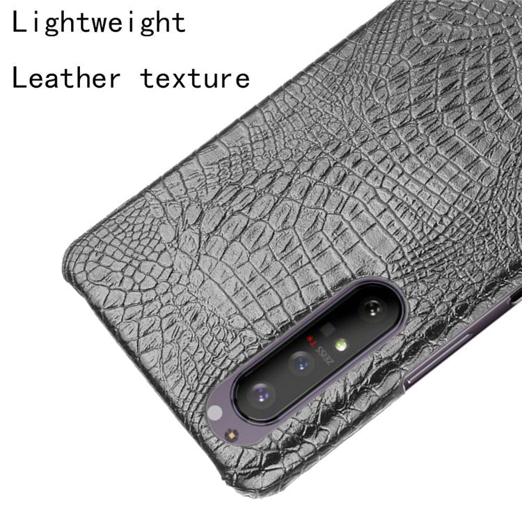 Crocodile Texture PU Leather Coated PC Phone Cover for Sony Xperia 1 II - Black