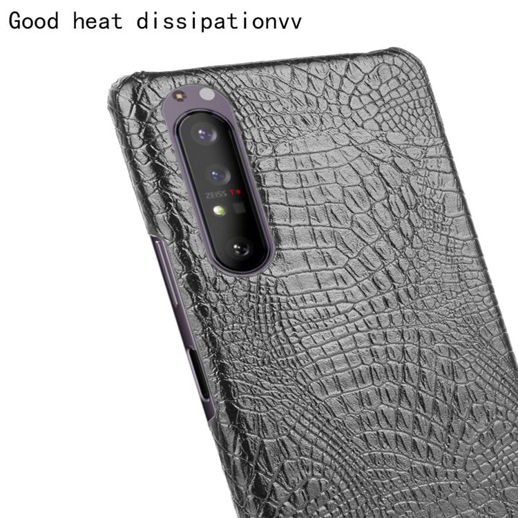 Crocodile Texture PU Leather Coated PC Phone Cover for Sony Xperia 1 II - Black