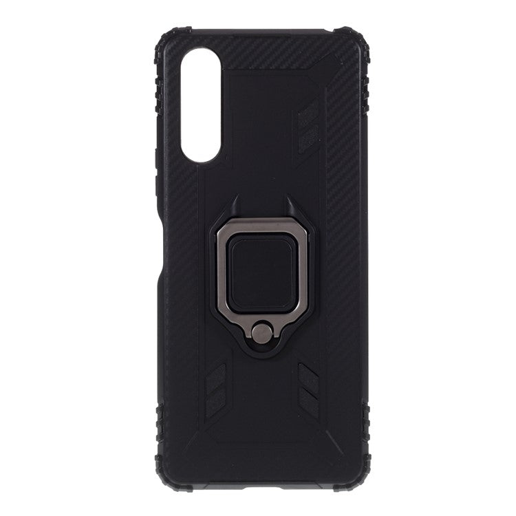 Finger Ring Kickstand Shell Shockproof TPU Cover for Sony Xperia 10 II - Black