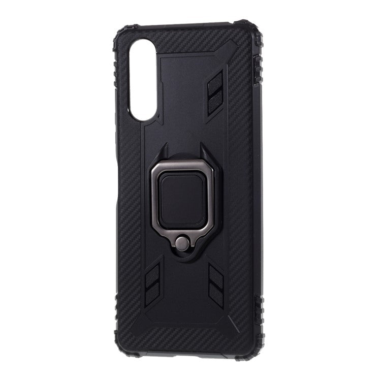 Finger Ring Kickstand Shell Shockproof TPU Cover for Sony Xperia 10 II - Black