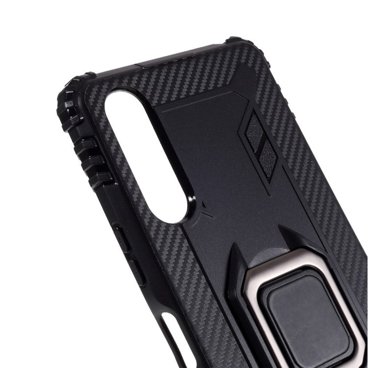 Finger Ring Kickstand Shell Shockproof TPU Cover for Sony Xperia 10 II - Black