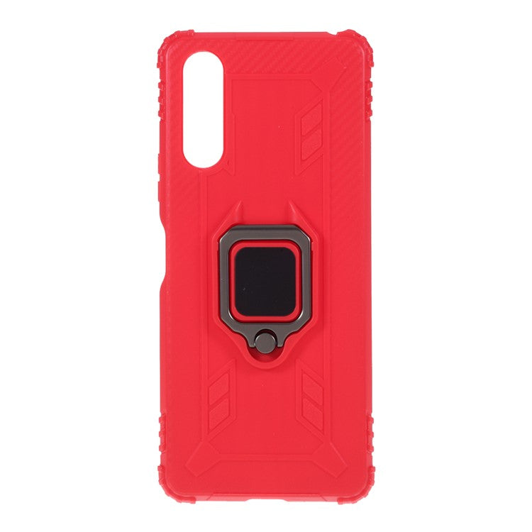 Finger Ring Kickstand Shell Shockproof TPU Cover for Sony Xperia 10 II - Red