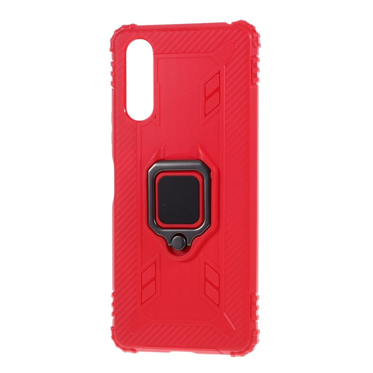 Finger Ring Kickstand Shell Shockproof TPU Cover for Sony Xperia 10 II - Red