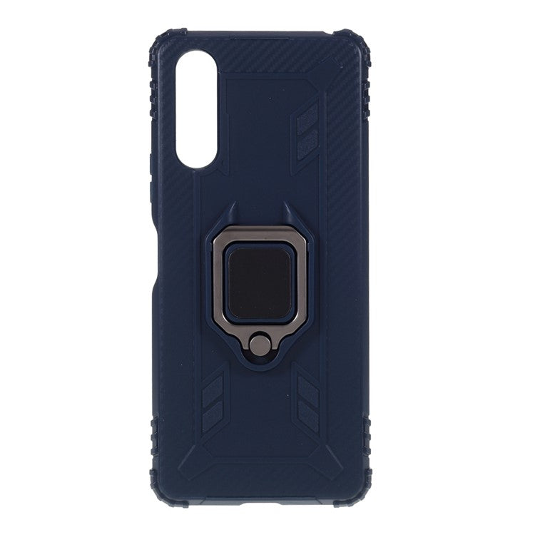 Finger Ring Kickstand Shell Shockproof TPU Cover for Sony Xperia 10 II - Blue