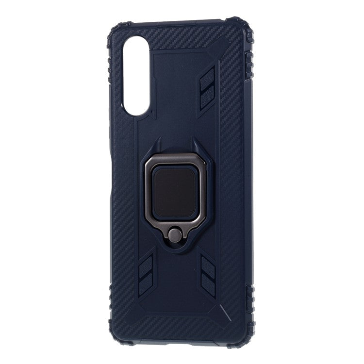 Finger Ring Kickstand Shell Shockproof TPU Cover for Sony Xperia 10 II - Blue