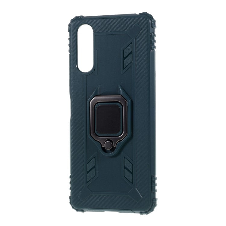 Finger Ring Kickstand Shell Shockproof TPU Cover for Sony Xperia 10 II - Green